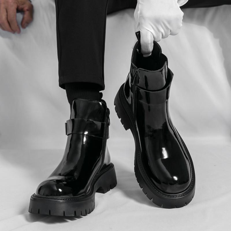 Модные высококачественные мужские ботинки из лакированной кожи с блестящей поверхностью, удобной толстой подошвой и высоким голенищем, модный бренд, мужские ботинки челси с защитой от скольжения