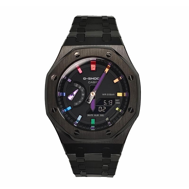 Casio Мужские часы с ЖК-дисплеем и аналоговым двойным дисплеем, серия 44 мм, черные, GA-2100SKE-7A(Watch3--)