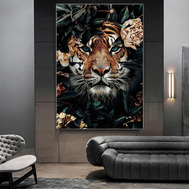Цветок животное лев тигр леопард абстрактная картина на холсте настенное искусство скандинавский принт плакат декоративная картина для декора гостиной без рамки