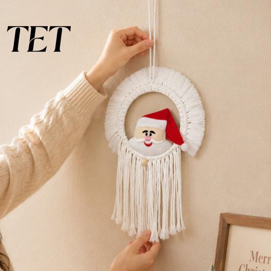 Santa Themed Woven Tapestry Hand?Woven Claus Wall Hanging, Christmas Decor with Lightweight Pendant Tassels, Boho Ornament for Kid Room Home Holiday