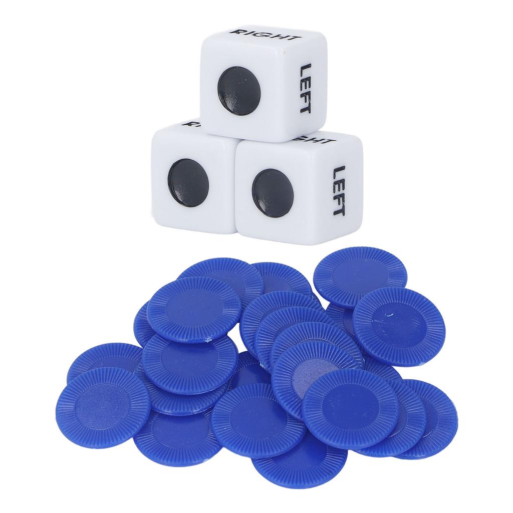 Left Right Dice Game Clear Signs Sturdy Acrylic 3 Dices 24 Chips Set for Friends Party