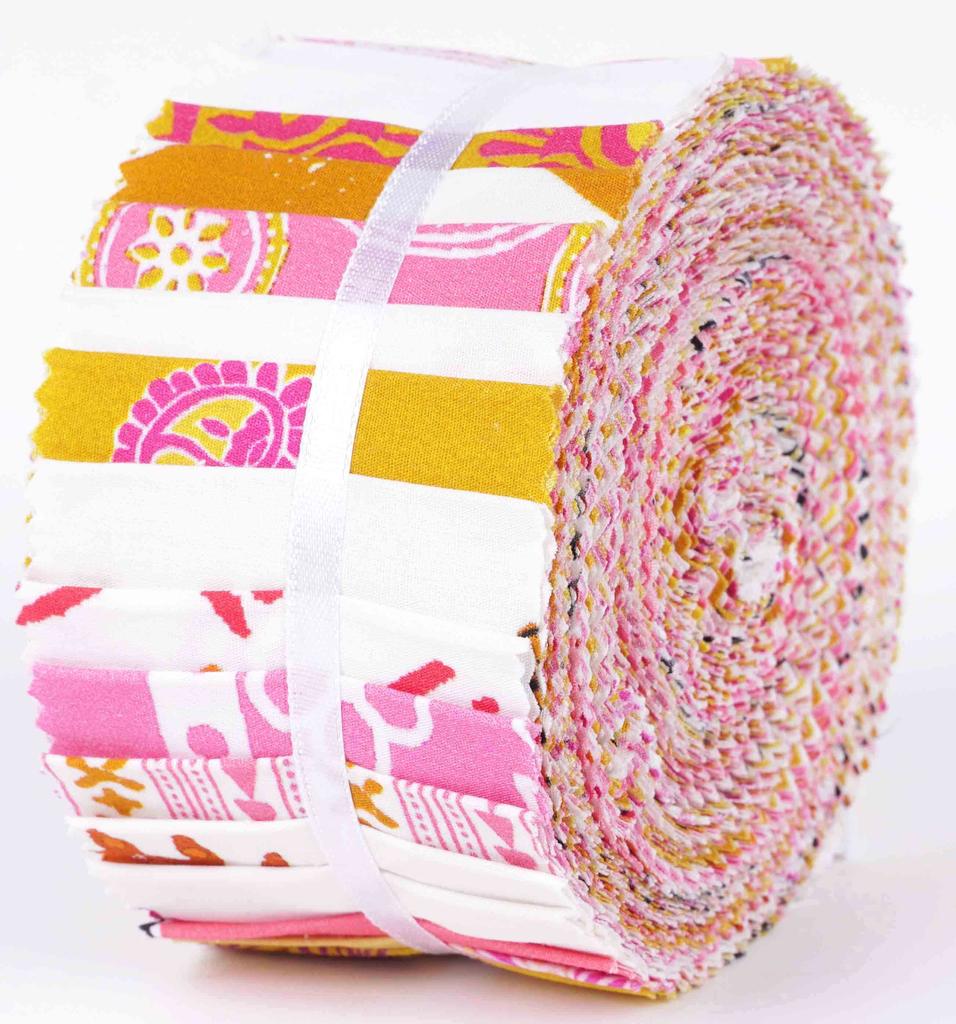 Soimoi 40Pcs Block Print Cotton Precut Fabrics For Quilting Craft Strips 2.5x42inches Jelly Roll - Light