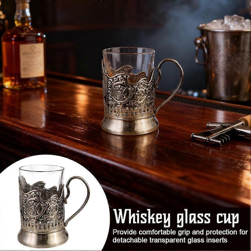 Retro Style Metal Holder Whiskey Glass, Classic Russian Cup, Drinking Unique Business Bar Art & R4a2