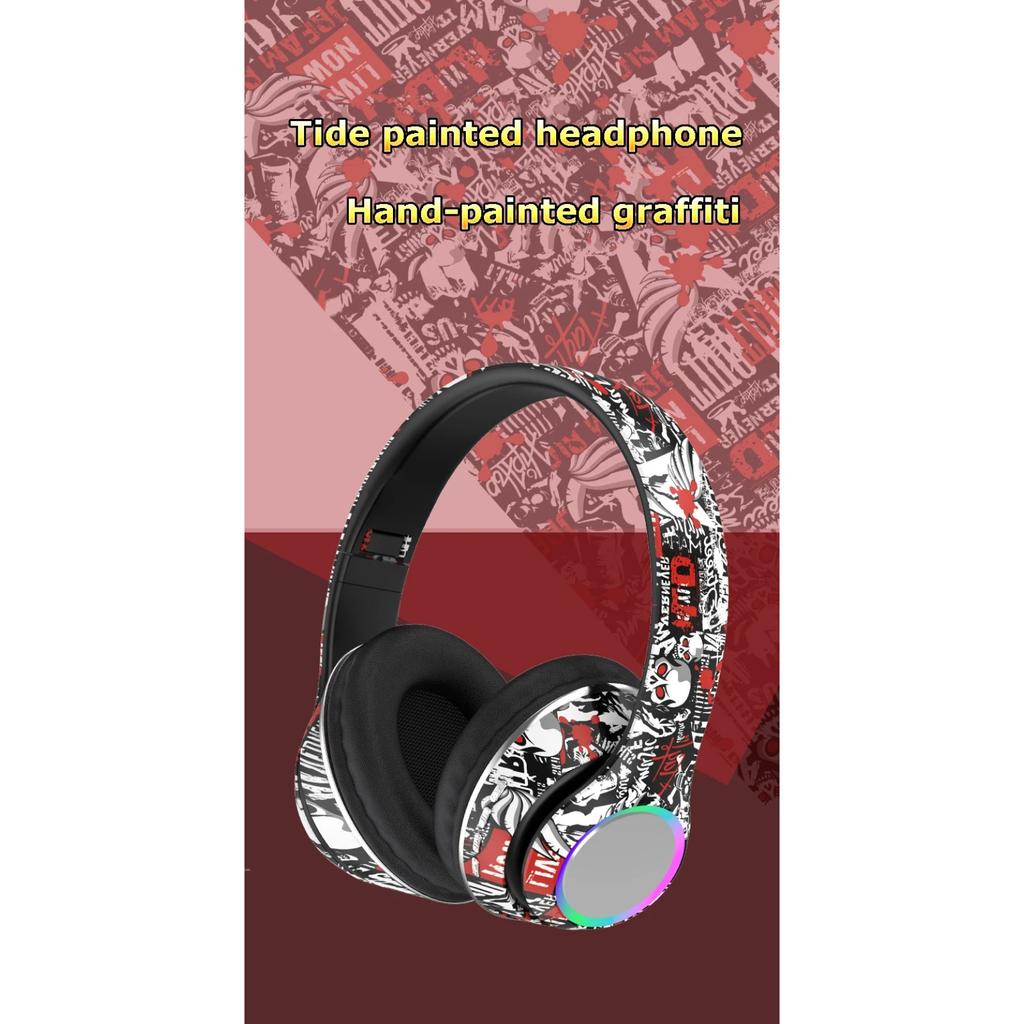 Новые цветные граффити-наушники со светодиодной подсветкой, беспроводные Bluetooth-гарнитуры, Hi-Fi стереонаушники, складные игровые наушники с шумоподавлением, гарнитура
