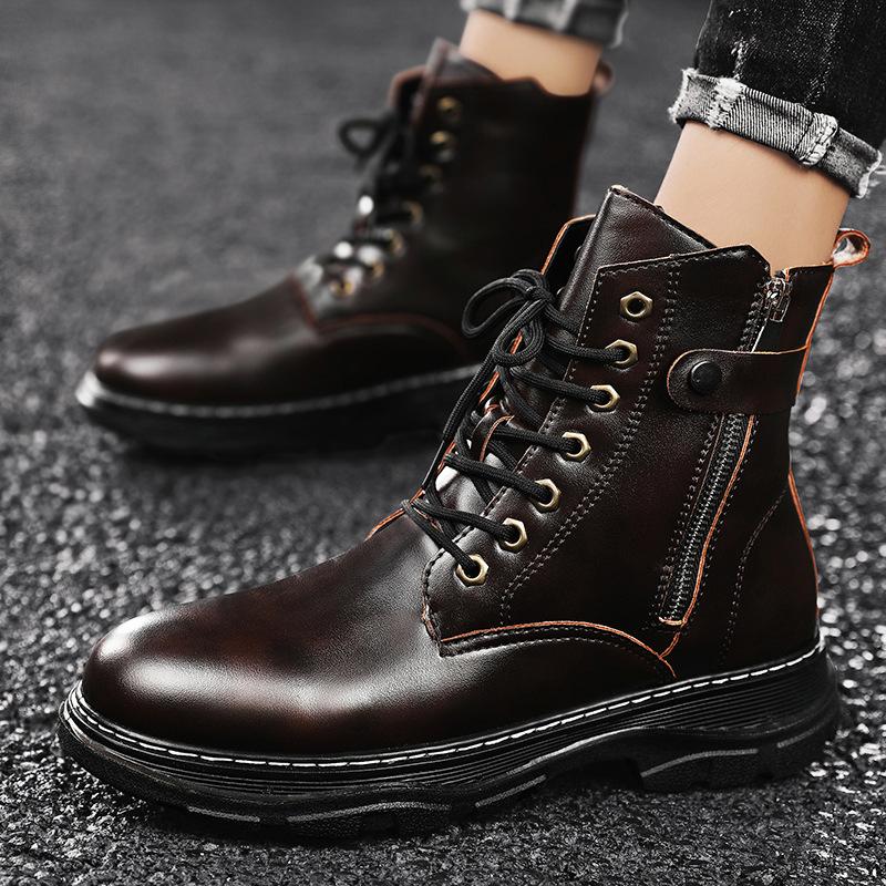 Мужские ботинки Американские ретро-ботинки Tooling Повседневные кожаные мужские ботинки Винтажные мужские ботинки на шнуровке Ботильоны Панк-ботинки с боковой молнией