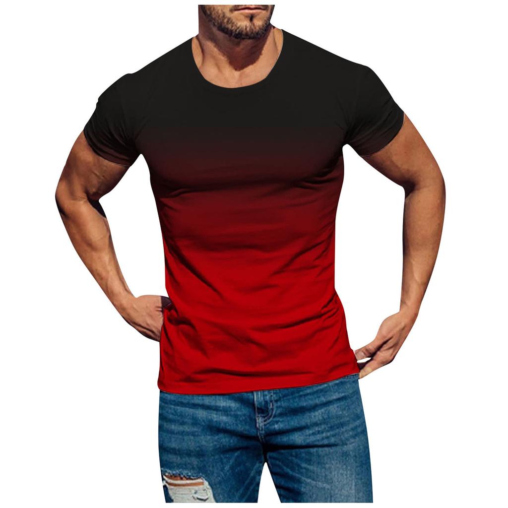 Mens T Shirts Casual Short Sleeve Shirts Gradient Neck Soft Loose Fit Graphic Tees Summer Tshirts For Men
