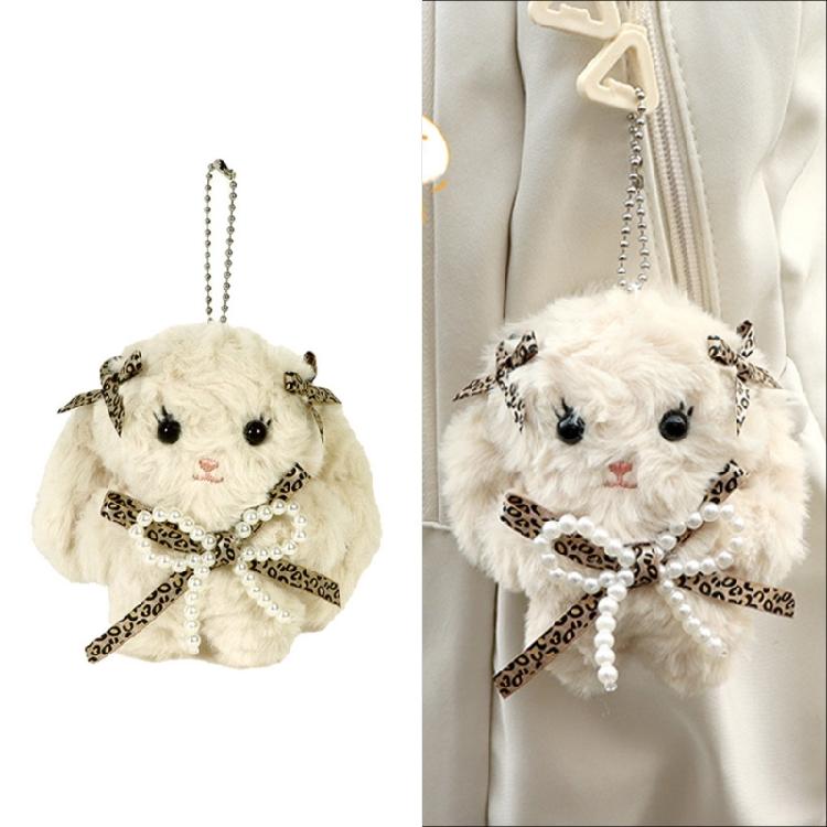 Брелок-кролик с длинными ушами и бантом Плюшевая игрушка Держатель для ключей Стильный аксессуар для студенческой сумки Подарок для девочек и подростков