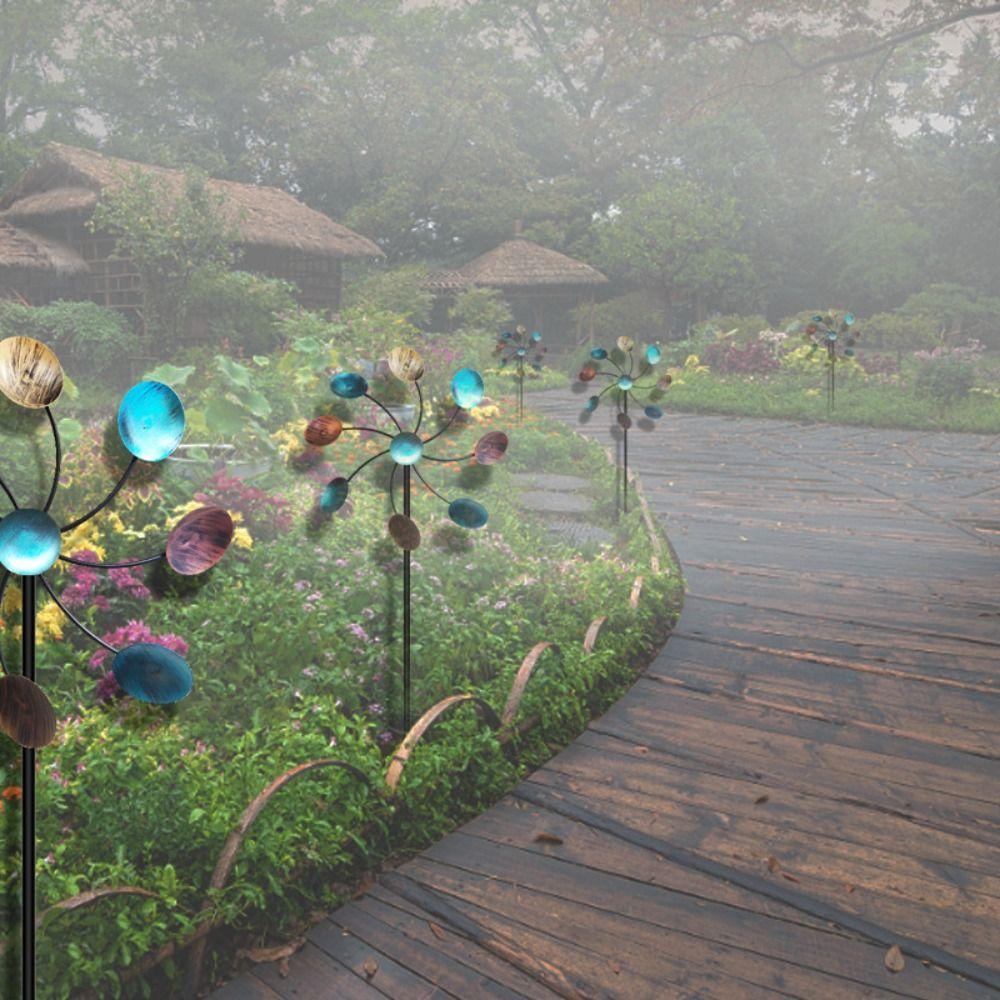 Art Decoration Metal Wind Rotator Iron Art Rotating Flower Shaped Windmill Creative Detachable Gardening Plug Park