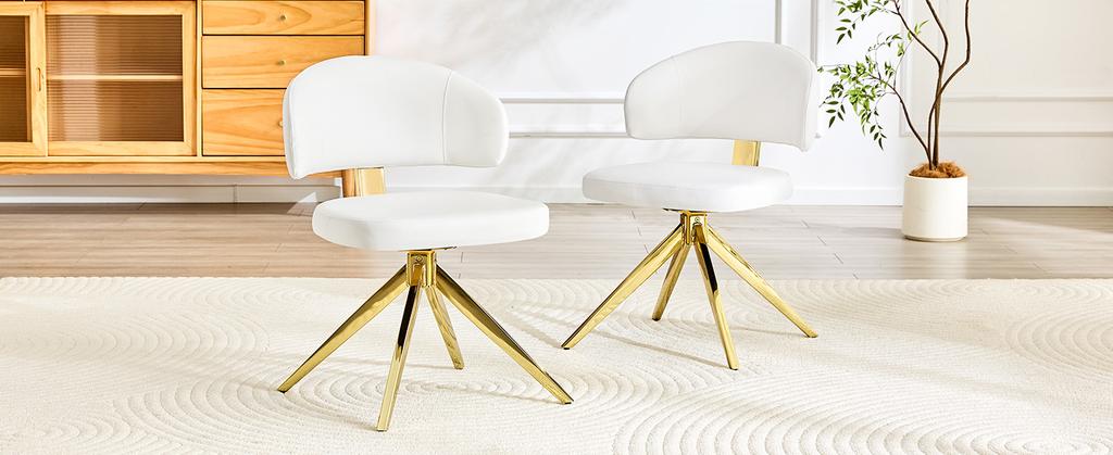 Set of 2 Modern Dining Chairs with Curved Backrest, Upholstered PU Leather Seats, Sturdy 4-Leg Metal Frame, Swivel, for Living Room Kitchen Office