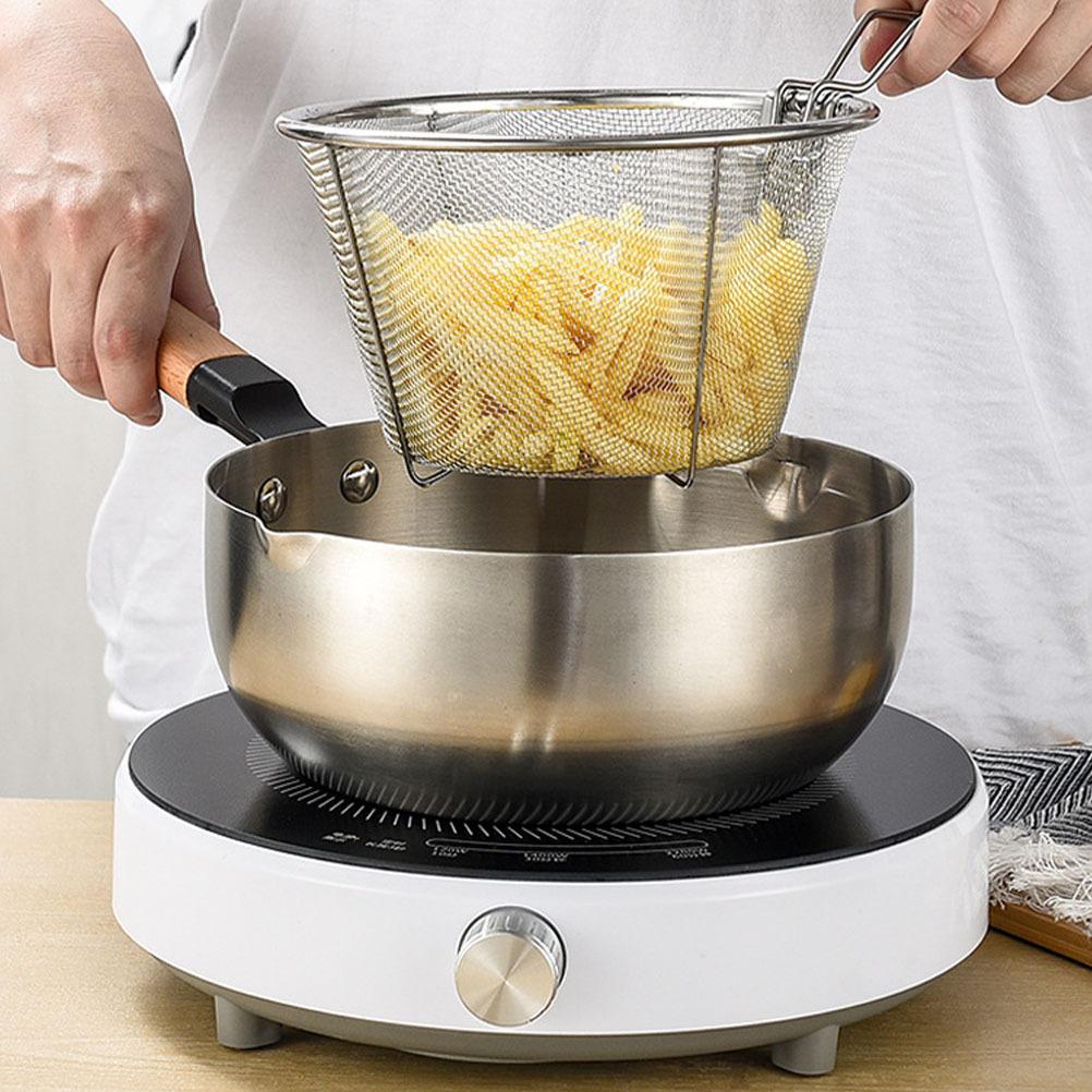 Folding Fry Basket Stainless Steel with Heat Resistant Handle for Fried Food Separation Ideal for Chips Meats Wonton Frying At