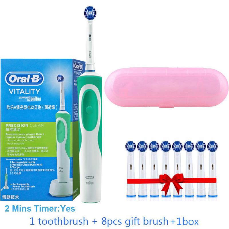 Электрическая зубная щетка Oral B Dual Clean с вращением и вибрацией Перезаряжаемая зубная щетка Oral B с 8 насадками + коробка для хранения