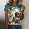 Cute Women's Cat Dog 3d Print Casual Short Sleeve Funny Fashion Streetwear O-Neck Orange Cat