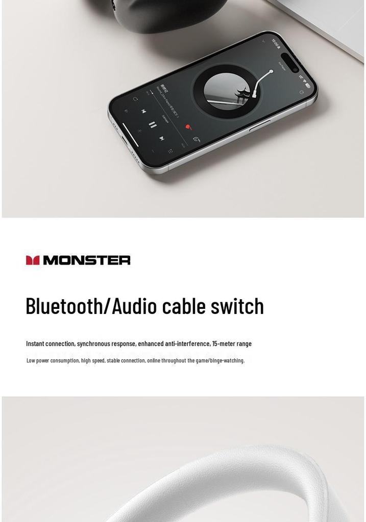 Monster AH100 Wireless Over-Ear Bluetooth Headphones, ANC Noise Cancelling, Long Battery Life, Perfect for Gaming & Sports