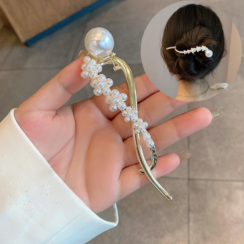 Korean Metal Geometric Pearl Hair Clips Hairpins Sweet Ponytail Clip Barrettes Hairgrips Headwear Women Hair Accessorie
