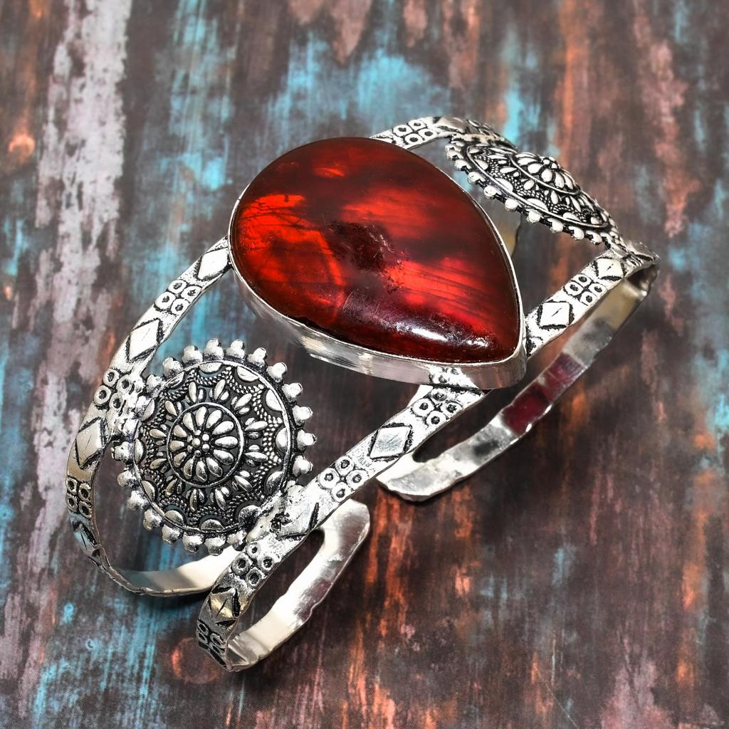 Привлекательный регулируемый браслет из стерлингового серебра 925 пробы ручной работы с драгоценными камнями