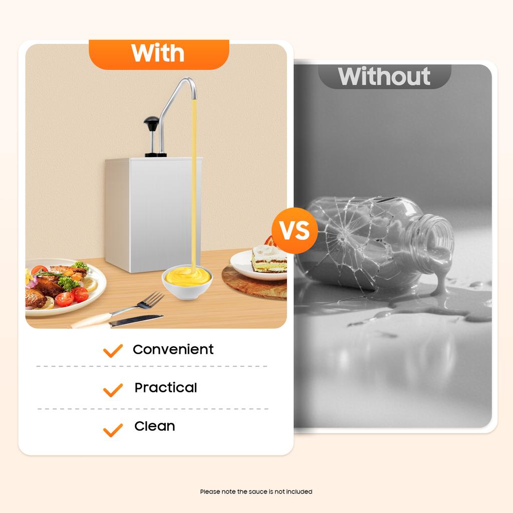 4.2Qt Stainless Steel Sauce Dispenser Pump for Cheese Fudge Caramel, Commercial Kitchen Buffet Coffee Shop Equipment, One-Press