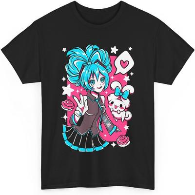 Аниме Футболка Hatsune Мику Мелодичная Цифровая Дива Эстетика Vovaloid Яркий Стиль Живой Поп Унисекс Футболка M-6