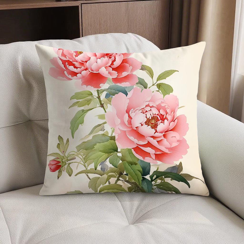 Double-Sided Detachable Cover Wealthy Peony Flower Pillow Living Room Sofa Car Bed Head Square Throw Pillow Case Chinese Style