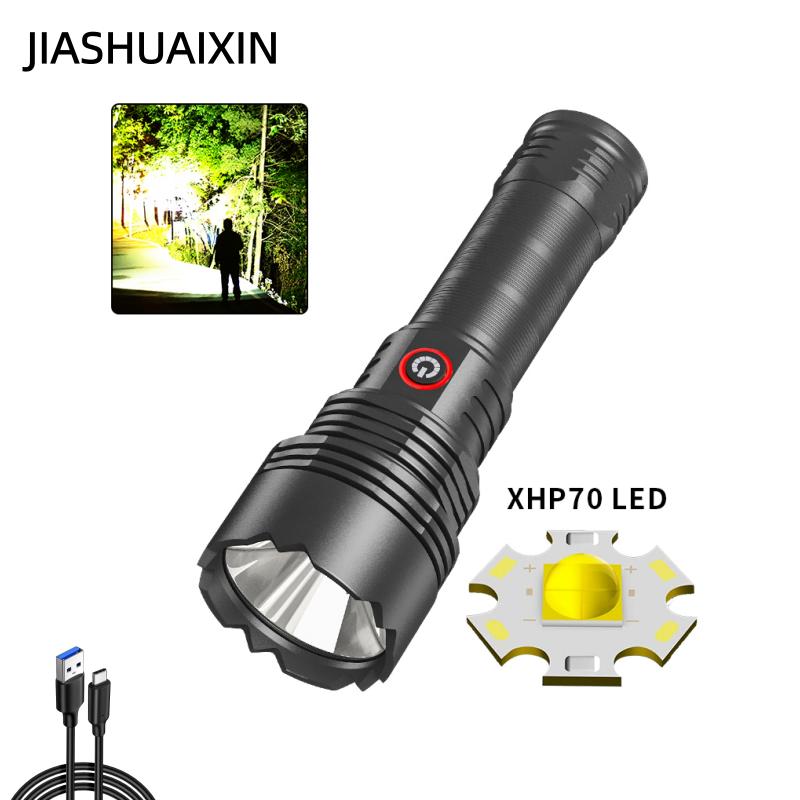 Высокоинтенсивный фонарик XHP70, зарядка Type-C, для улицы, сверхъяркий, алюминиевый отражатель, фонарик с фиксированным фокусом