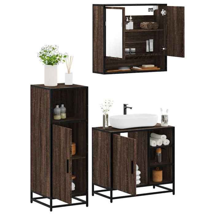 VidaXL Ensemble De Meubles De Salle De Bain 3 Pcs Chêne Marron, Armoire De Salle De Bain, Placard De Salle De Bain, Meuble 3300999