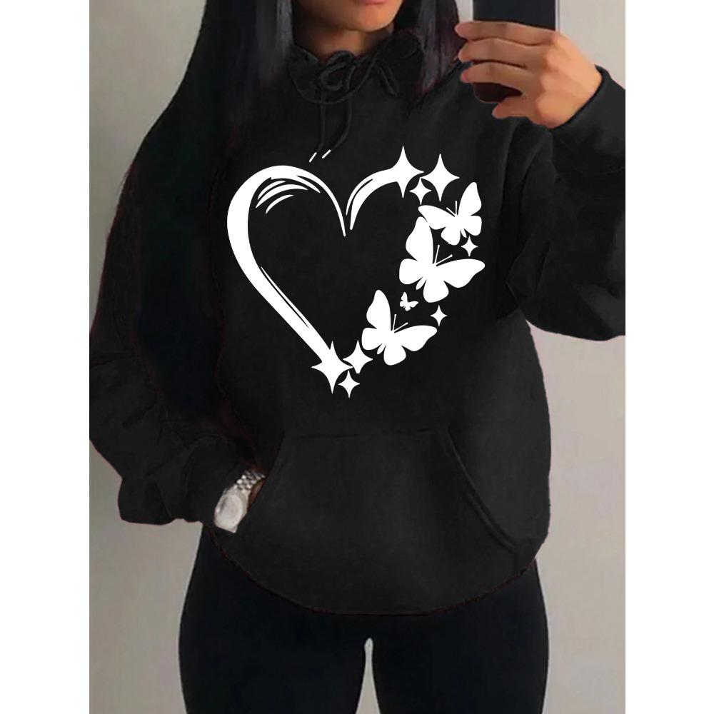 Худи с принтом «Любовь и Бабочки» Женские Уличные Худи Модные Карманные Одежда Винтажное Многоцветное Худи