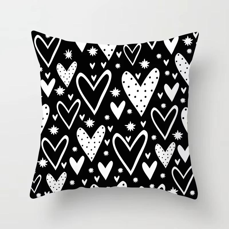 Double Sided Black White Geometric Pillowcase Polyester Striped Cushion Cover for Sofa Living Room and Modern Home Decor
