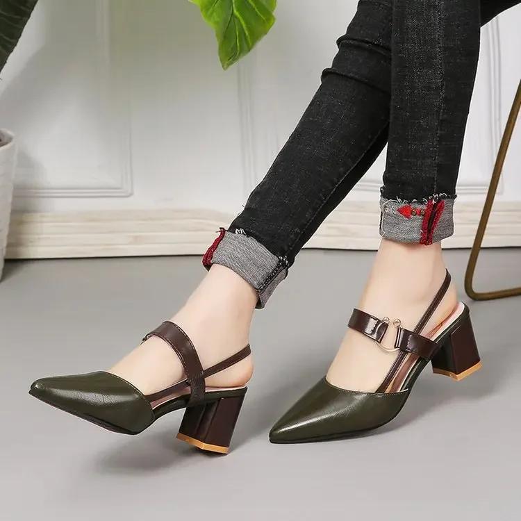 Fashion 2024 Trend Sandals Women's Summer Pointy Chunky Sandals Large Size 42 Fashion Elegant High Heels Roman Style Casual Ladies Shoes