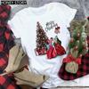 Kawaii Cartoon Merry Christmas Tree Graphics Women T-Shirts 90S Summer Short Sleeves Loose Round Neck Female Y2K Tops