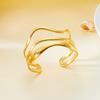 Stainless Steel Metal Leaves Open Bangle for Women Vintage Gold Color Geometric Wide Wave Charm Cuff Bracelet Party Jewelry Gift