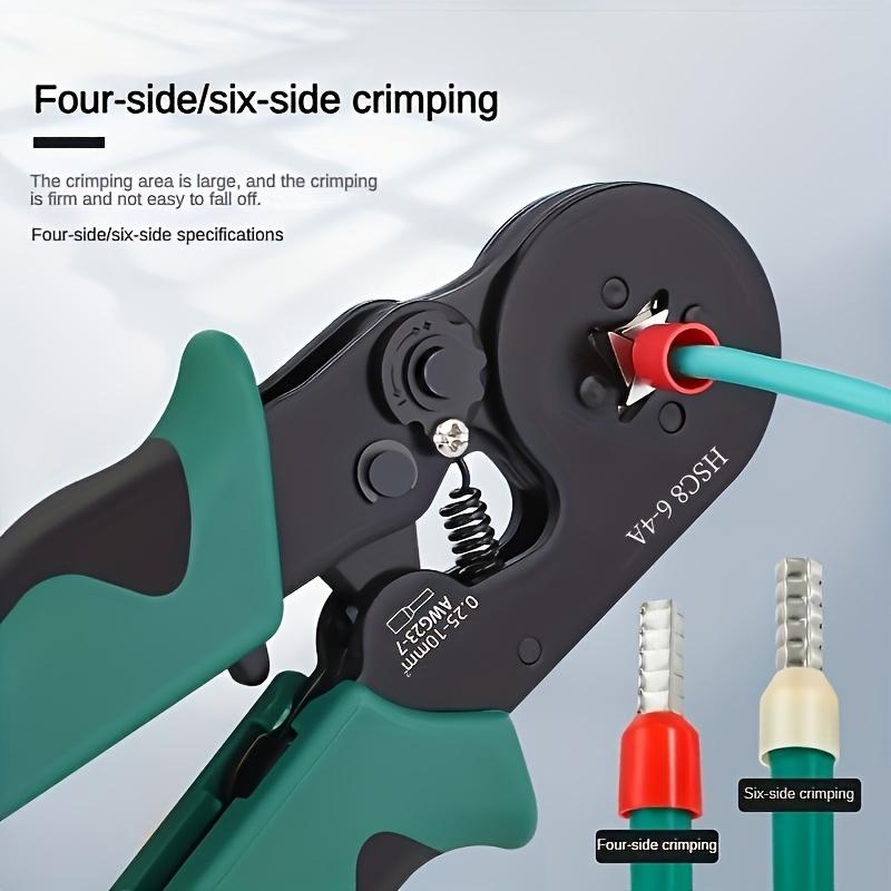 1 шт. Обжимные клещи, Инструмент для обжима трубчатых наконечников, HSC8 6-4A/0,25-10 мм², Саморегулирующиеся трещоточные клещи для обжима проводов, Подходят для ремонта велосипедов