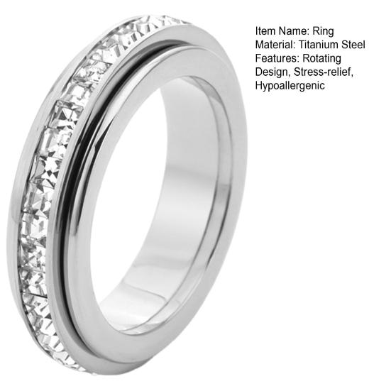 Вращающиеся кольца для женщин мужчин Титановая сталь Кольцо-непоседа с квадратными искусственными бриллиантами Гипоаллергенное кольцо от тревоги Подарок для близких Ему Ей