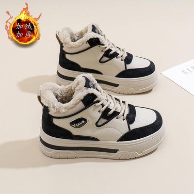 Флисовые высокие белые туфли женские 2024 зимние новые термообувь для женщин повседневная обувь из хлопка для студентов M018