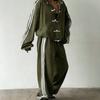 2026 Fashion Button Striped Tracksuit Set Vintage Stand Collar Jacket Wide Leg Sweatpants Two Piece