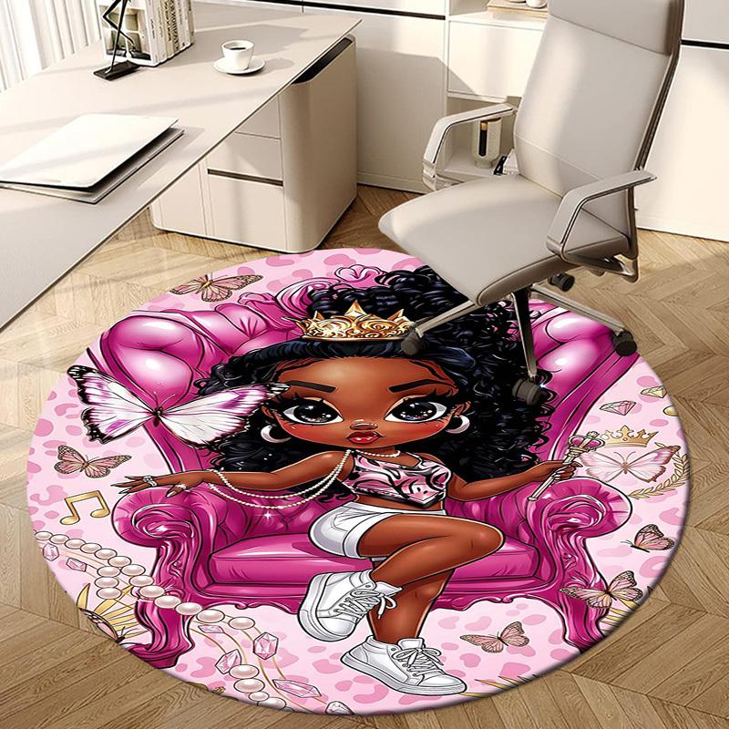 1PC Princess Butterfly Non-Slip Floor Round carpet, Office, family, bedroom, Large Area Rug Indoor Rugs, Durable Polyester-L0389