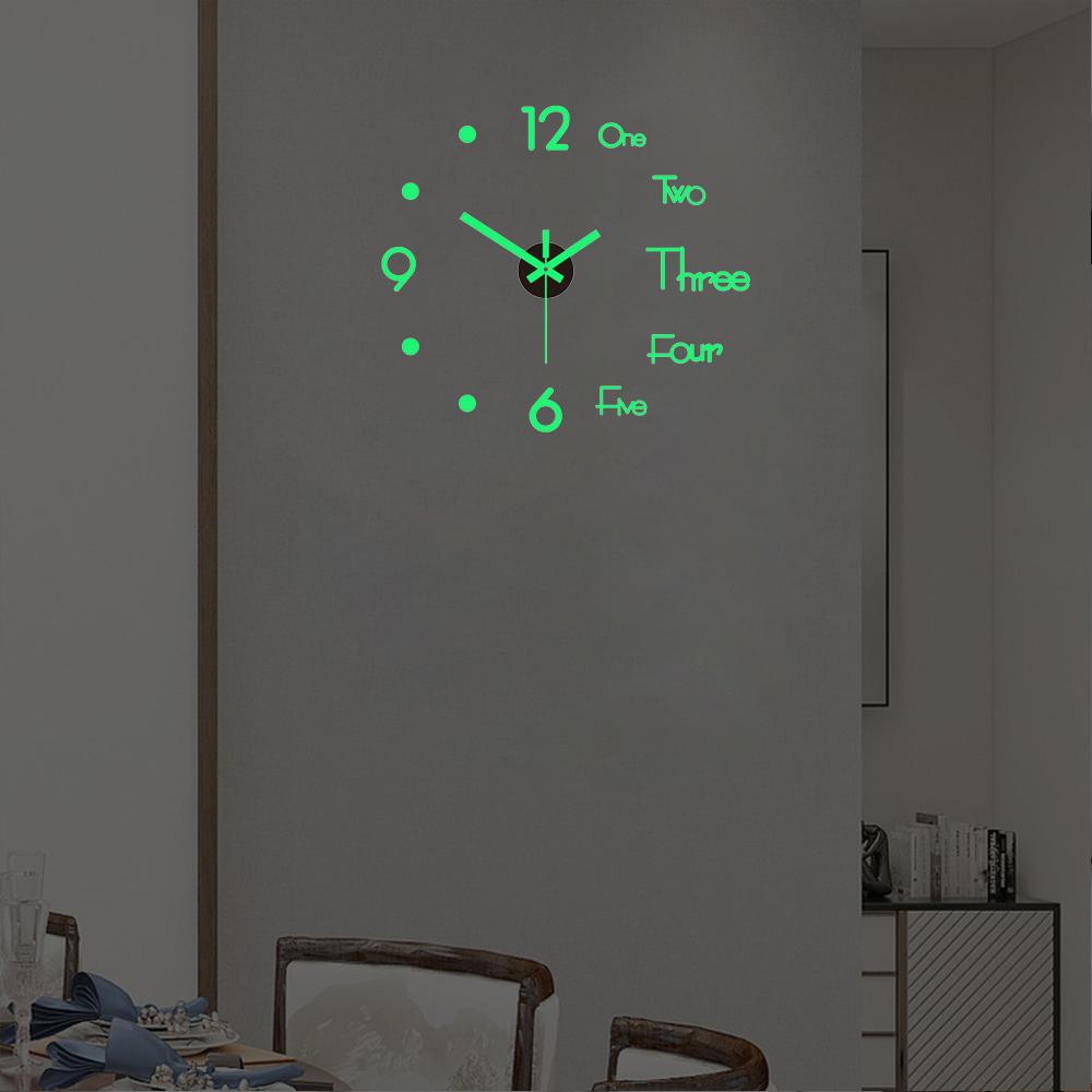 DIY цифровые настенные часы для гостиной, светящиеся 3D-часы без рамки, настенные наклейки, бесшумные часы для спальни, офиса, настенный декор