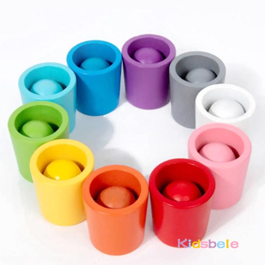 Монтессори Раннее Развитие 10 Цветных Чашек Деревянная Сенсорная Игрушка Для Малыша Сопоставление Цветов Сортировка Игра на Познание Подарок на День Рождения
