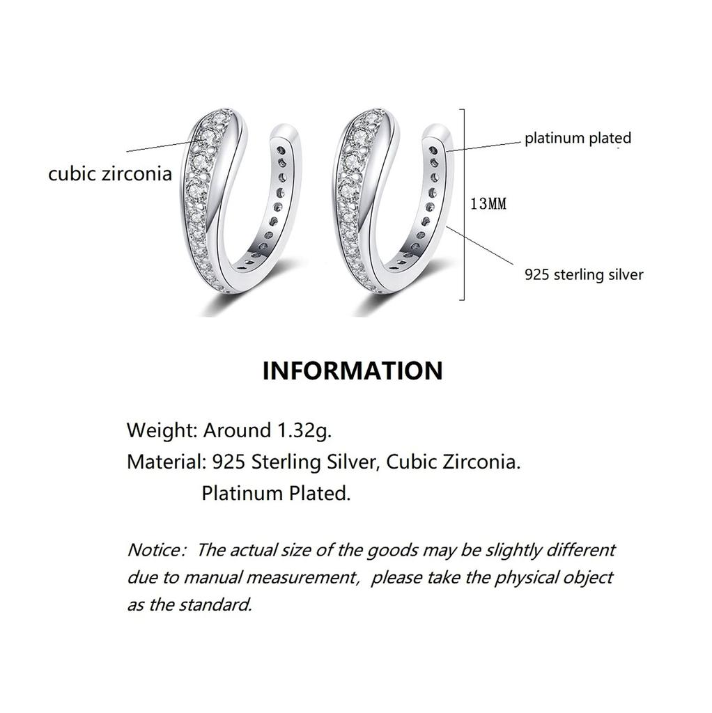 Ювелирные изделия Bellitia из стерлингового серебра, бинауральный комплект из кубического циркония, модные стильные серьги-клипсы из стерлингового серебра 925 пробы с платиновым покрытием, аллергия на металл