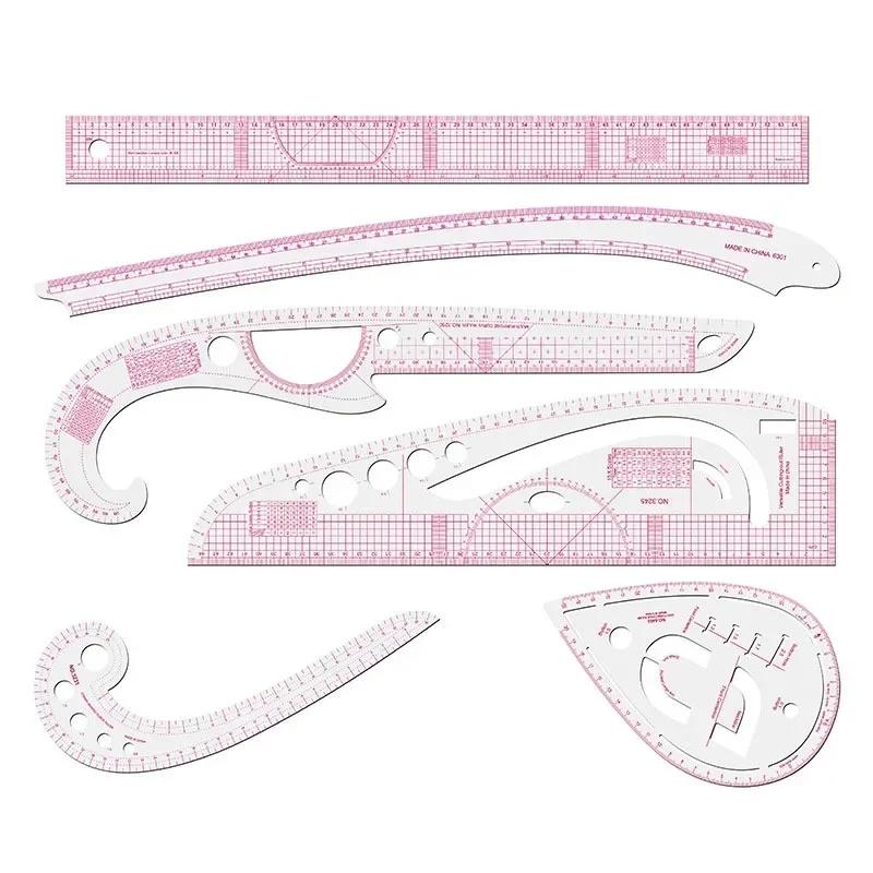 6pcs/set French Curve Ruler Durable Plastic French Metric Ruler Measure Dressmaking Drawing Template Craft DIY Sewing Tools