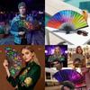Gradient Colorful Folding Hand Fan Leopard Print Reflective Fan Classical Dance Fan  Rave Event