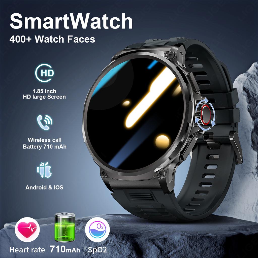 LIGE V69 Smart Watch 1.85" Large Screen Heart Rate Blood Oxygen Multi-Sport Waterproof Outdoor Watch Black