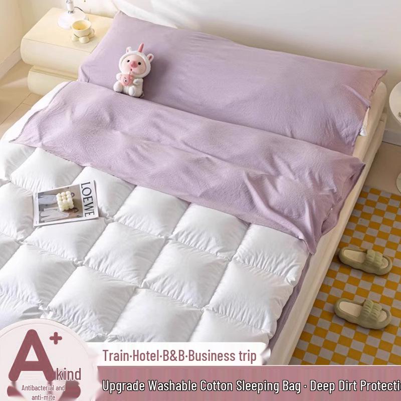 Portable Stain-Proof Cotton Sleeping Bag: Detachable, Solid Color Duvet Cover with Bed Sheet for Travel and Hotel Stays.