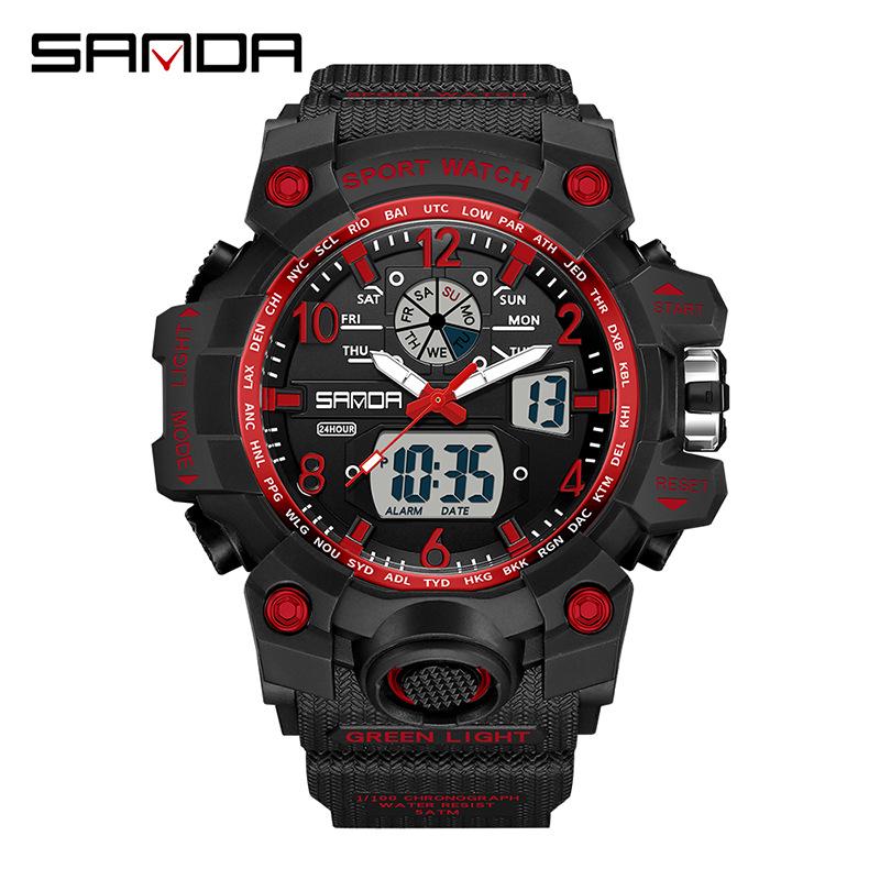 Sanda Молодежная Мода Светящиеся Водонепроницаемые Ударопрочные Будильник Мужские Часы