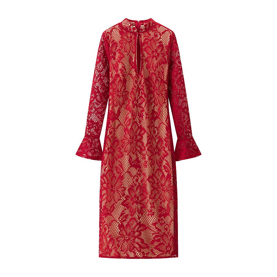 Европейское и американское сексуальное женское платье ципао с длинным рукавом, кружевное, с вырезами, приталенное