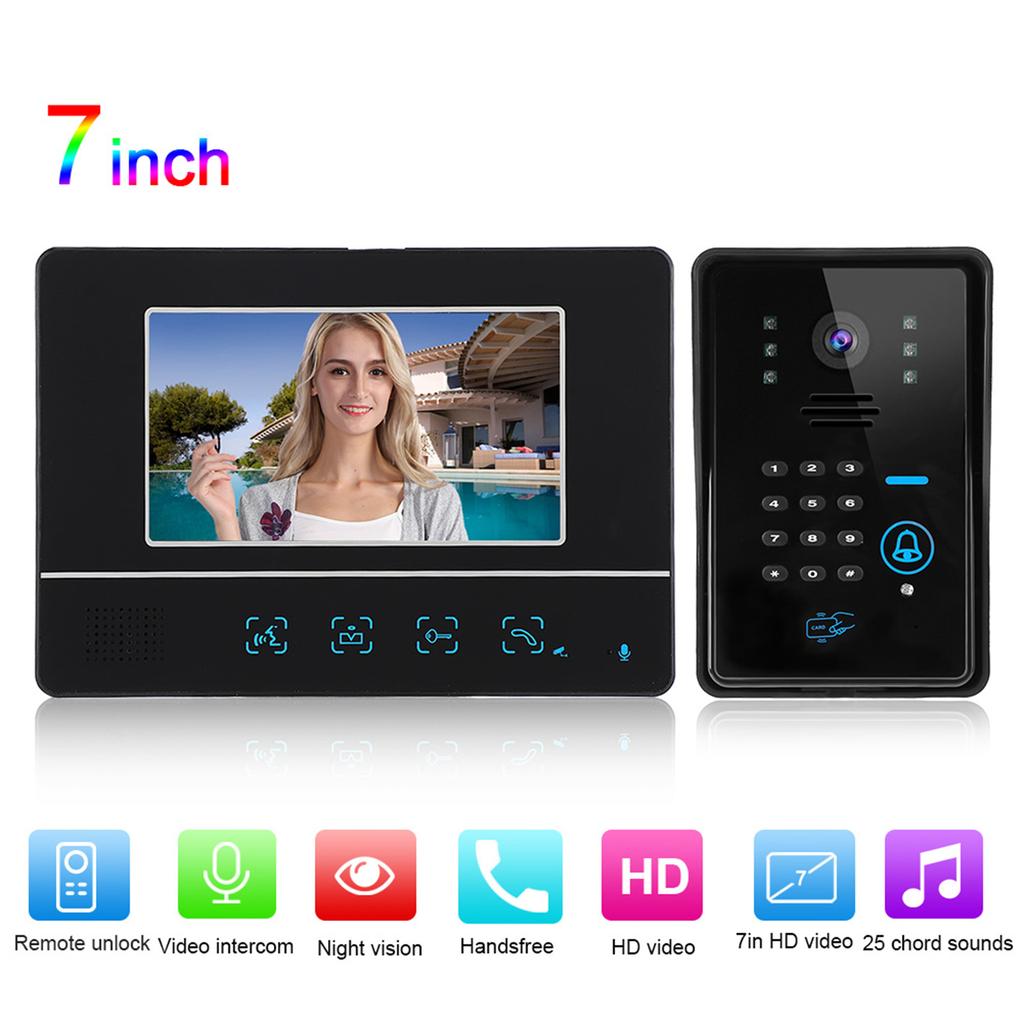 7in Wired Video Doorbell Password Card Night Vision Remote Access System