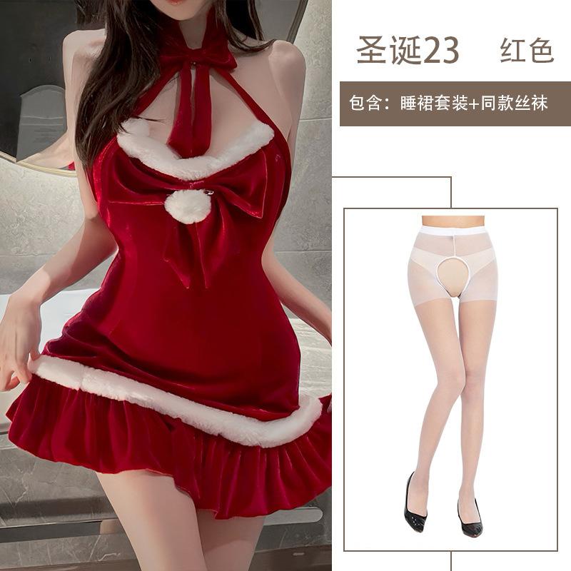 Sex Underwear Christmas Day Vibe Uniform Halter Suspender Bed Flirting Nightdress Plush Temptation