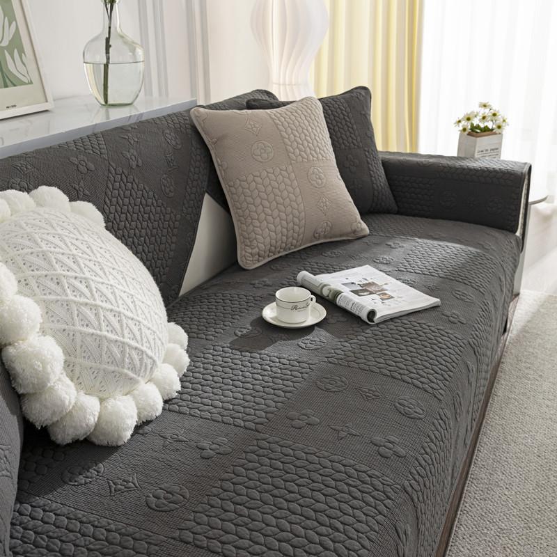 Pure Cotton Universal for All Seasons Sofa Cover Anti-slip Backside Cushion Living Room Solid Color Stitch Fabric Art Couch Mat