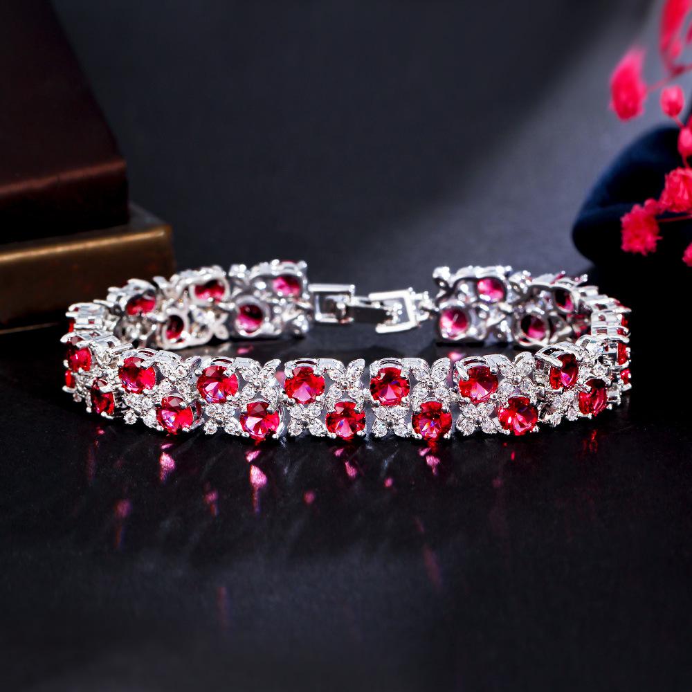 Exquisite Zircon Jewelry Micro-Inlaid Sapphire Flash Diamond Plated White Women'S Bracelet Direct Sales