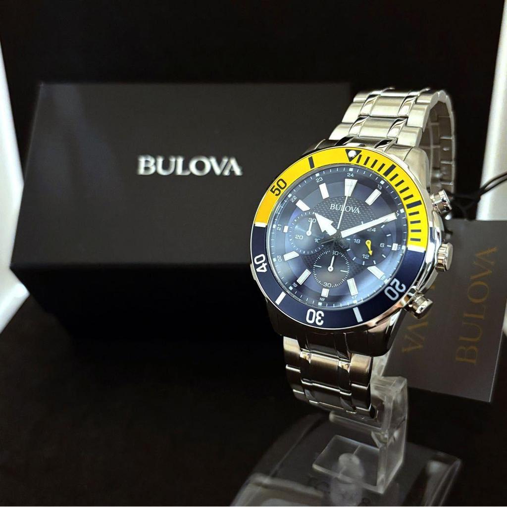 Б/у [BULOVA] Bulova/Мужские часы/Стильные/Хронограф/Крайне редкие/Для мужчин/Желтое золото.Серебристый.Синий цвет/Товар с витрины специальная цена
