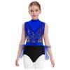 Girls Latin Dance Dress Sleeveless Cutout Back Tassels Shiny Sequins Color Block Performance Costume