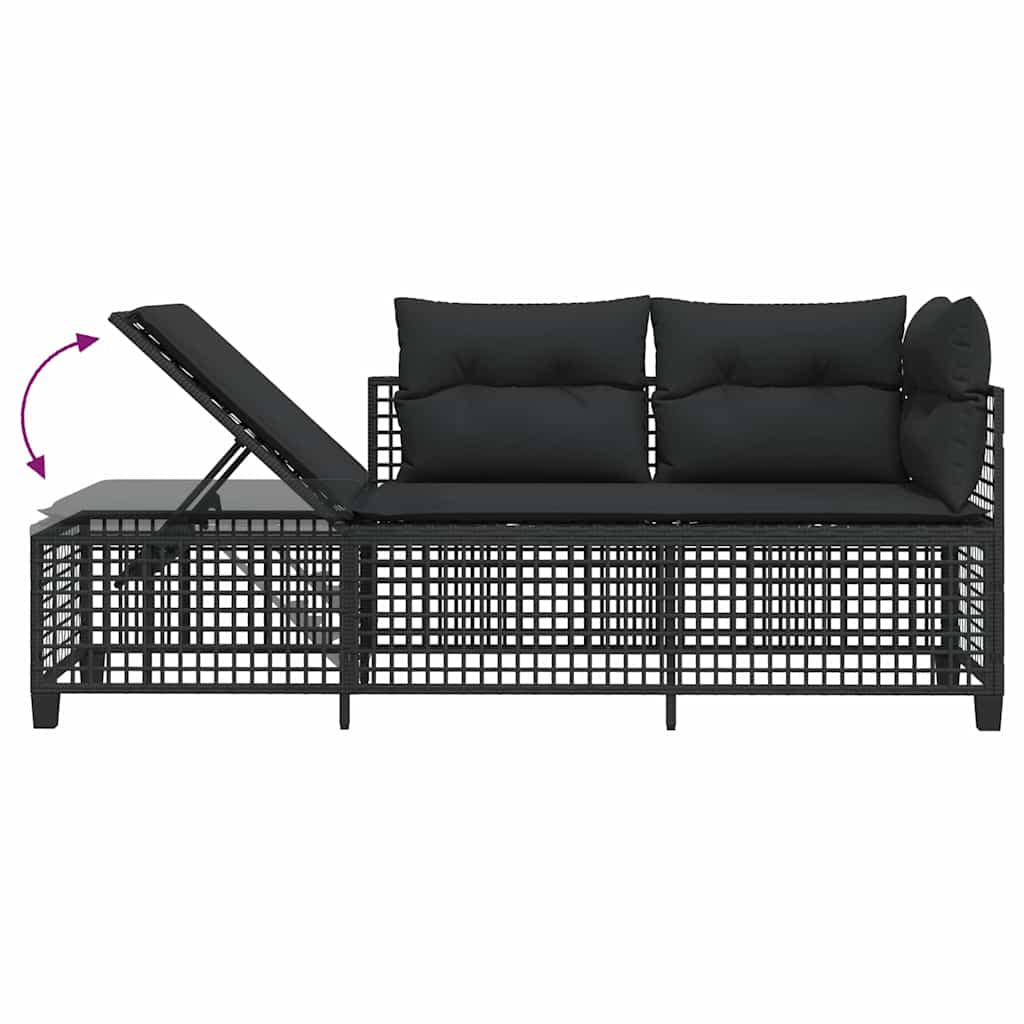 3 Piece Garden Corner Sofa Set with Cushions Black Poly Rattan